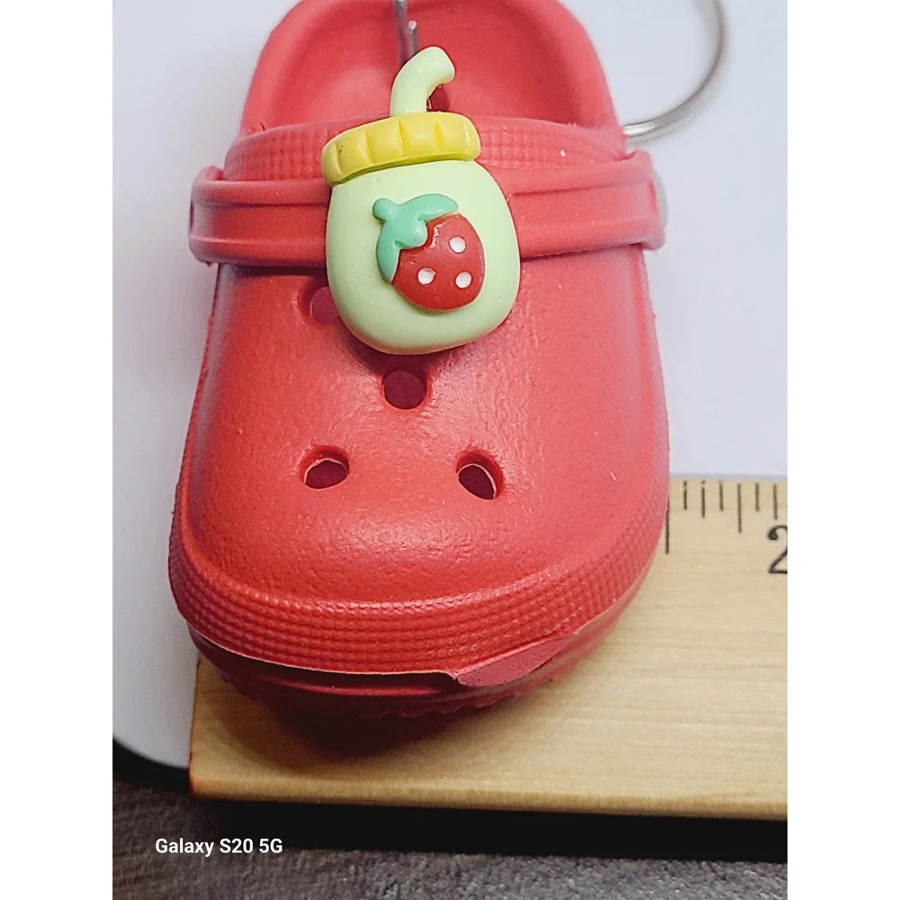 Handmade Cute Strawberry Shoe Keychain‎ Charm Red Croc Style Bag Accessory